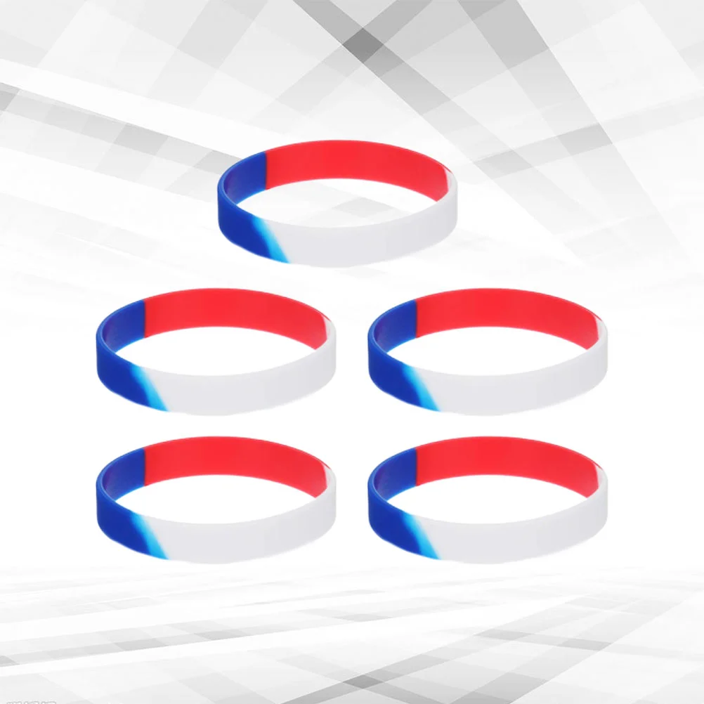 

5 Pcs USA Flag Bracelets Sports Teams Independence Day Wrist Band Silicone Hand Rings Unisex Wristband Red White Blue Men Women