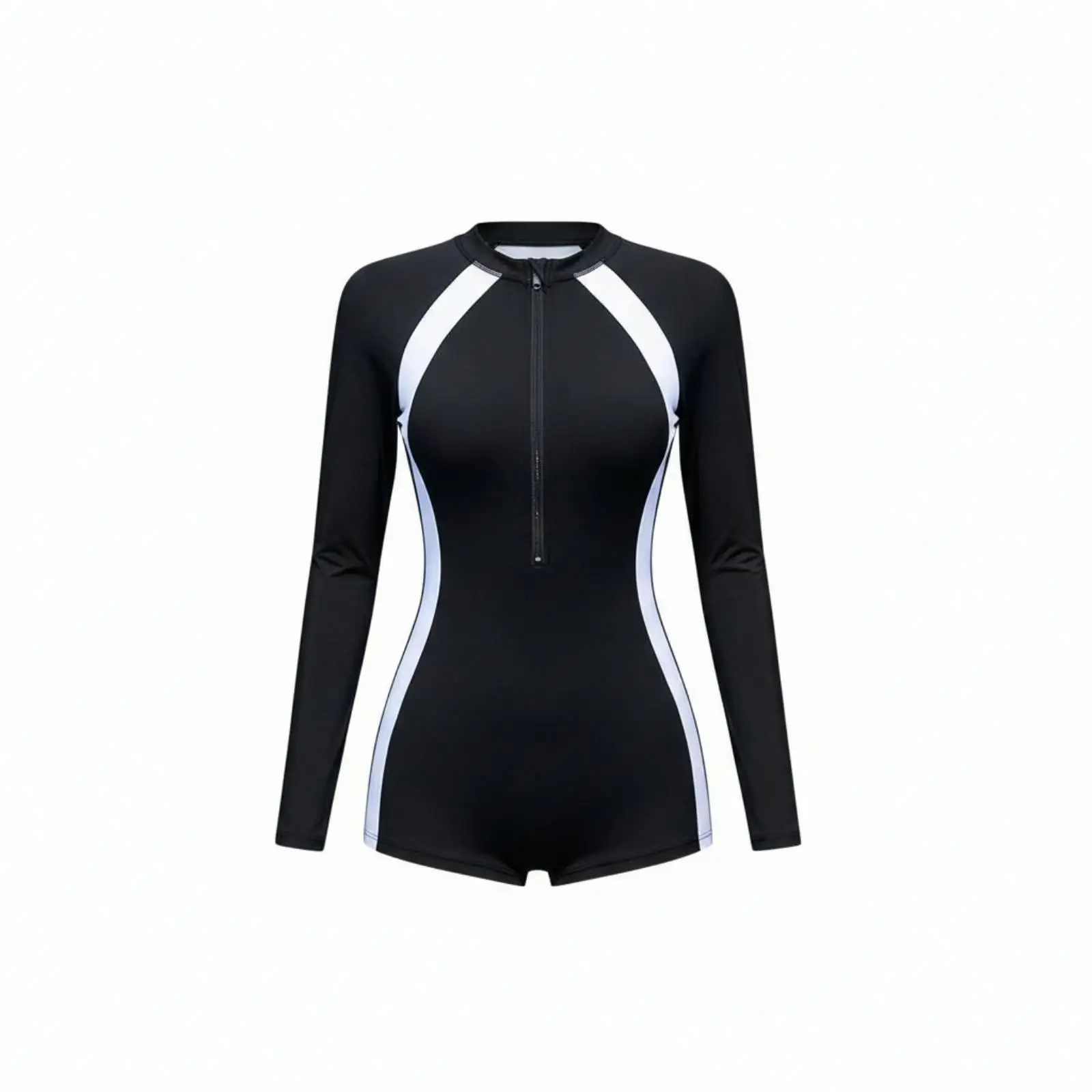 Long Sleeve Zip up Swimsuit Flattering Fit Single-Piece Surf Suit Modest Coverage Boyleg Sun Protection Swimsuit for Students,