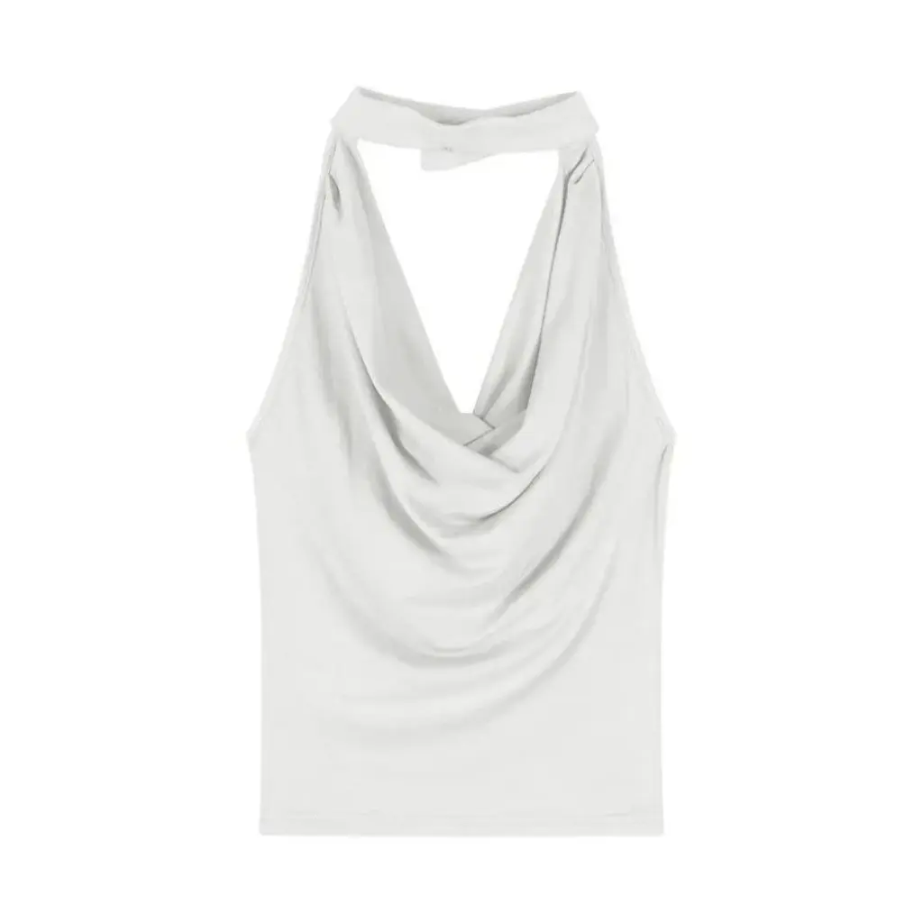 

Khaki Halter Camisole Women's Slim-fit Summer Top Swing Collar Backless Short Sleeveless Fashion Backless