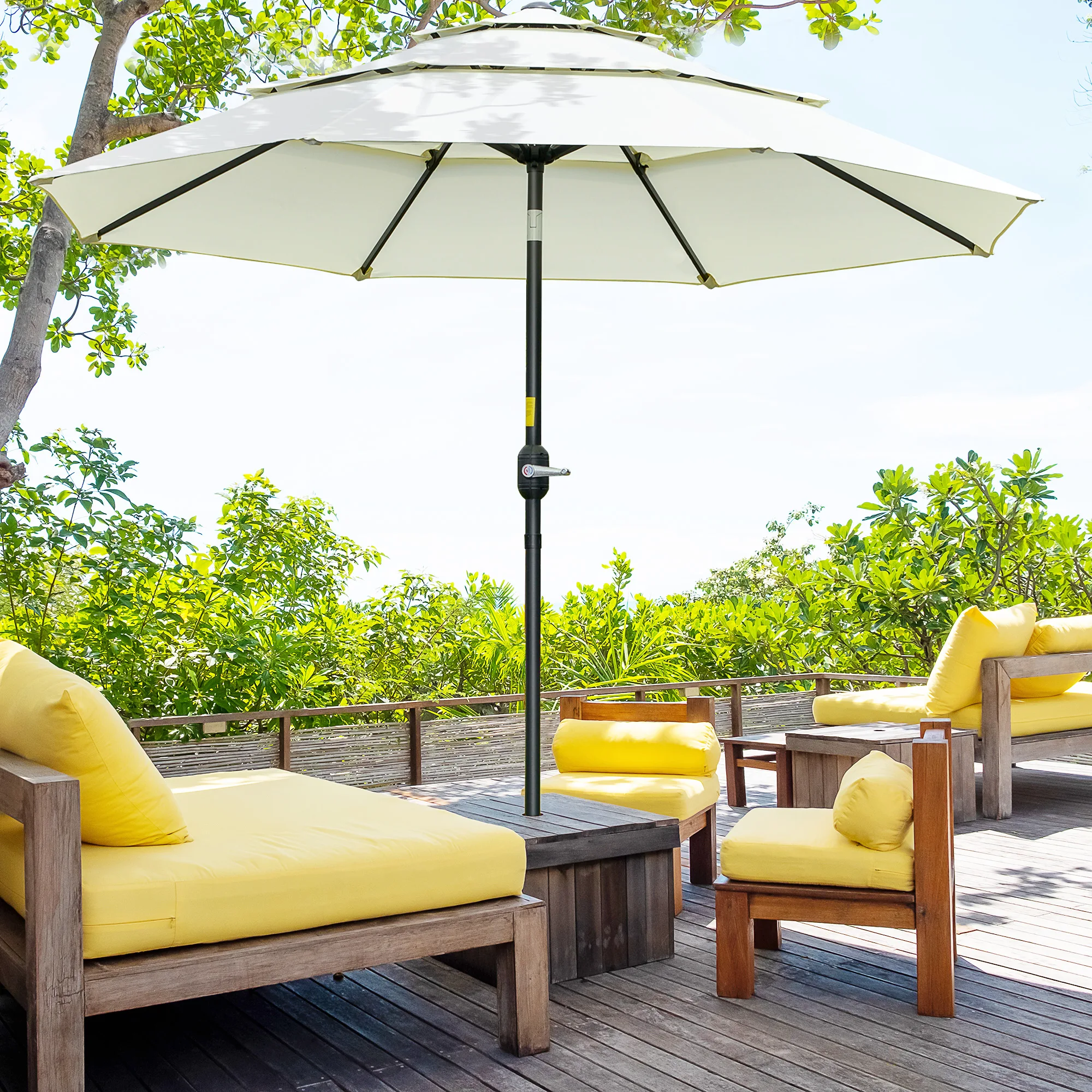 9' 3-Tier Outdoor Patio Market Umbrella W/ Crank Handle Backyard Deck Beige