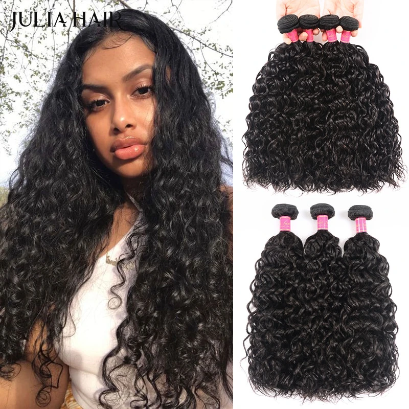 

Julia Hair Water Wave Brazilian Hair Weave Bundles 3PCS 100% Human Hair Weaves Natural Color Remy Hair 8-26inch Free Shipping