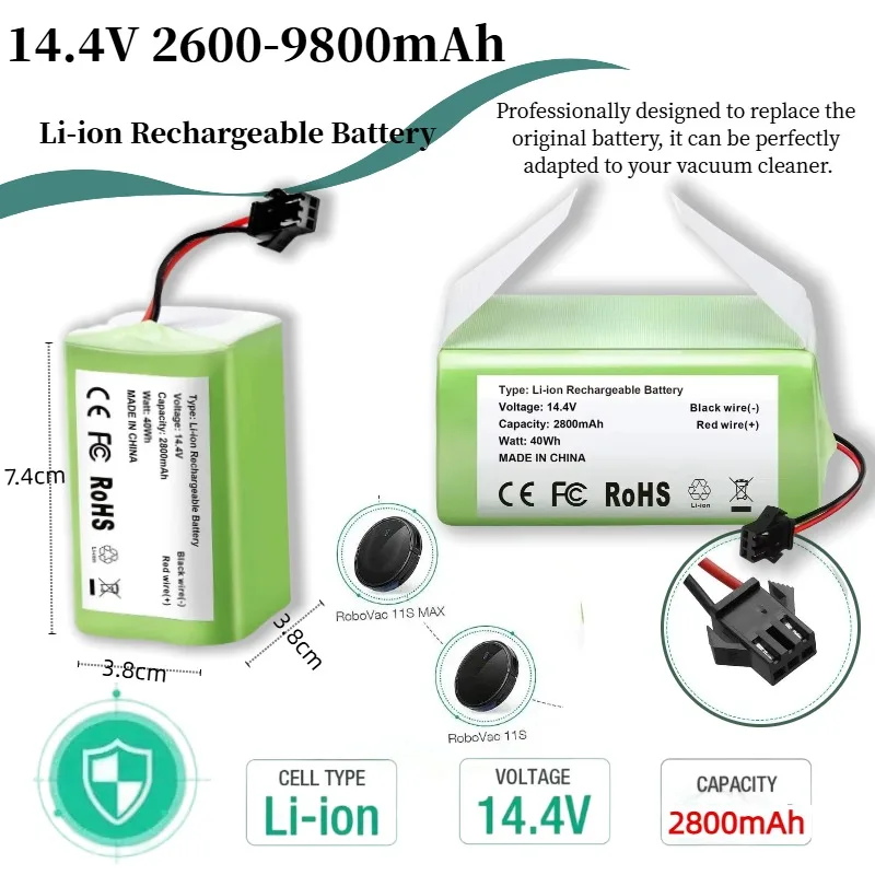 

100% Original 14.4V 2600mAh Replacement Battery for Conga Excellent 990/1090/1790/1990 Deebot N79S/N79/DN622/Robovac 11 Tesvor