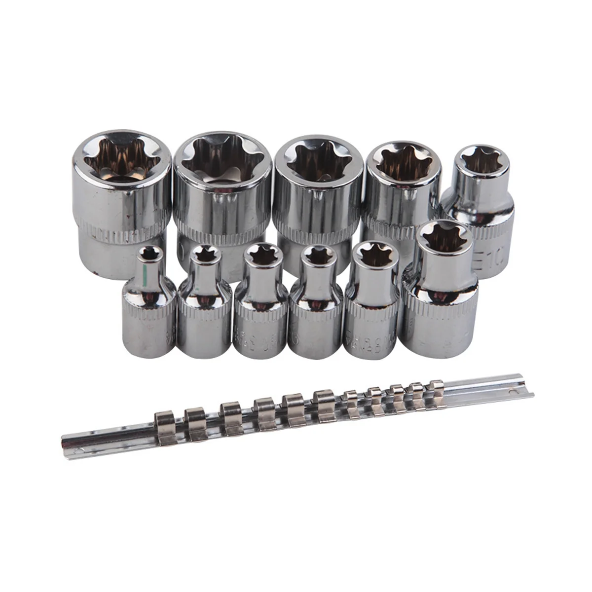 

Female E-TORX Star Socket Set with Rail 11 Pcs Female External Star Socket Set E4 - E20 Torque Socket Set Alloy Steel