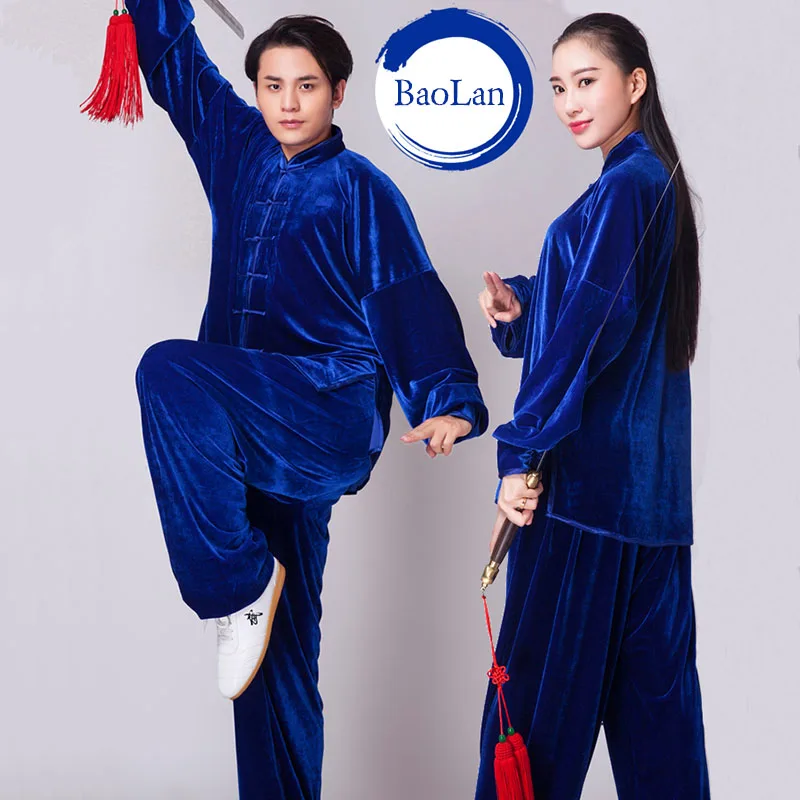 CLYFAN Unisex velvet chinese style autumn winter thickening Tai Chi uniform performance clothing suits man woman