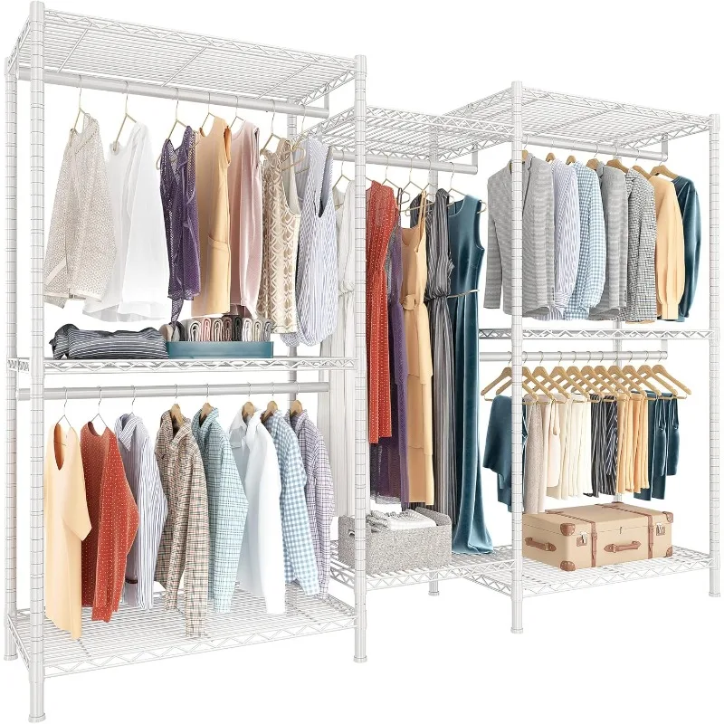 

77" White Clothing Rack, Heavy Duty Clothes Racks for Hanging Clothes Load 905LBS, Metal Clothing Rack Heavy Duty Garment