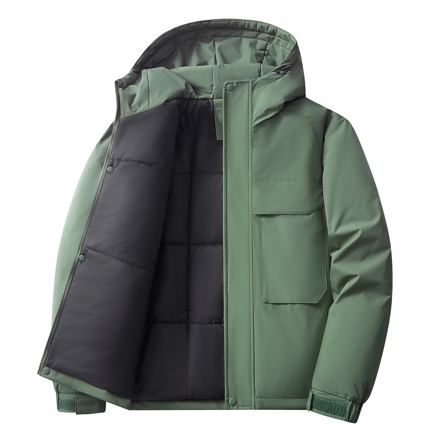 New Autumn/Winter Solid Color Waterproof Thickened Warm Hooded Cotton Jacket Men's Casual Loose Sports High-Quality Coat