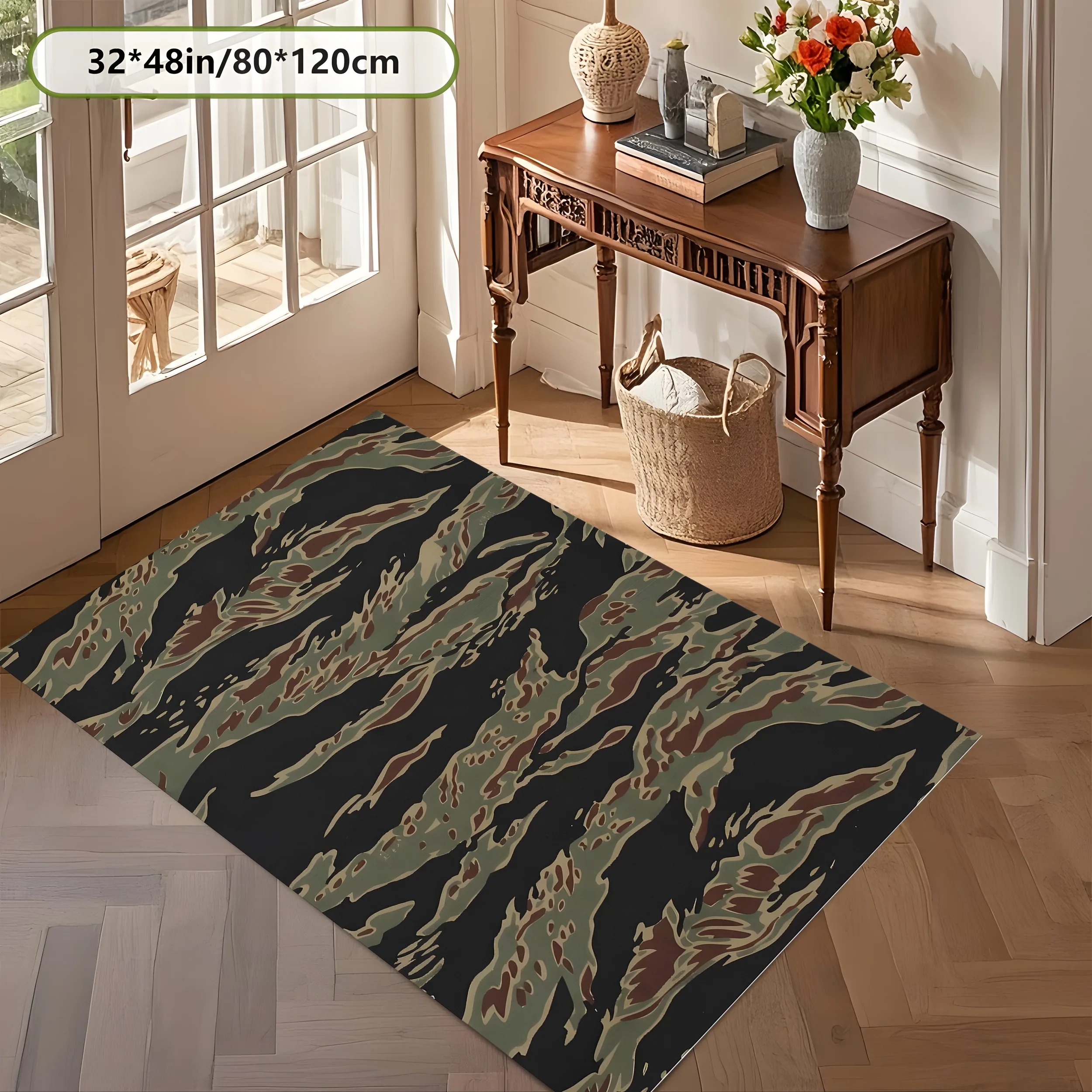 2D Carpet in Black Retro Tiger Stripe Pattern Is a Perfect Choice for Living Room and Bedroom