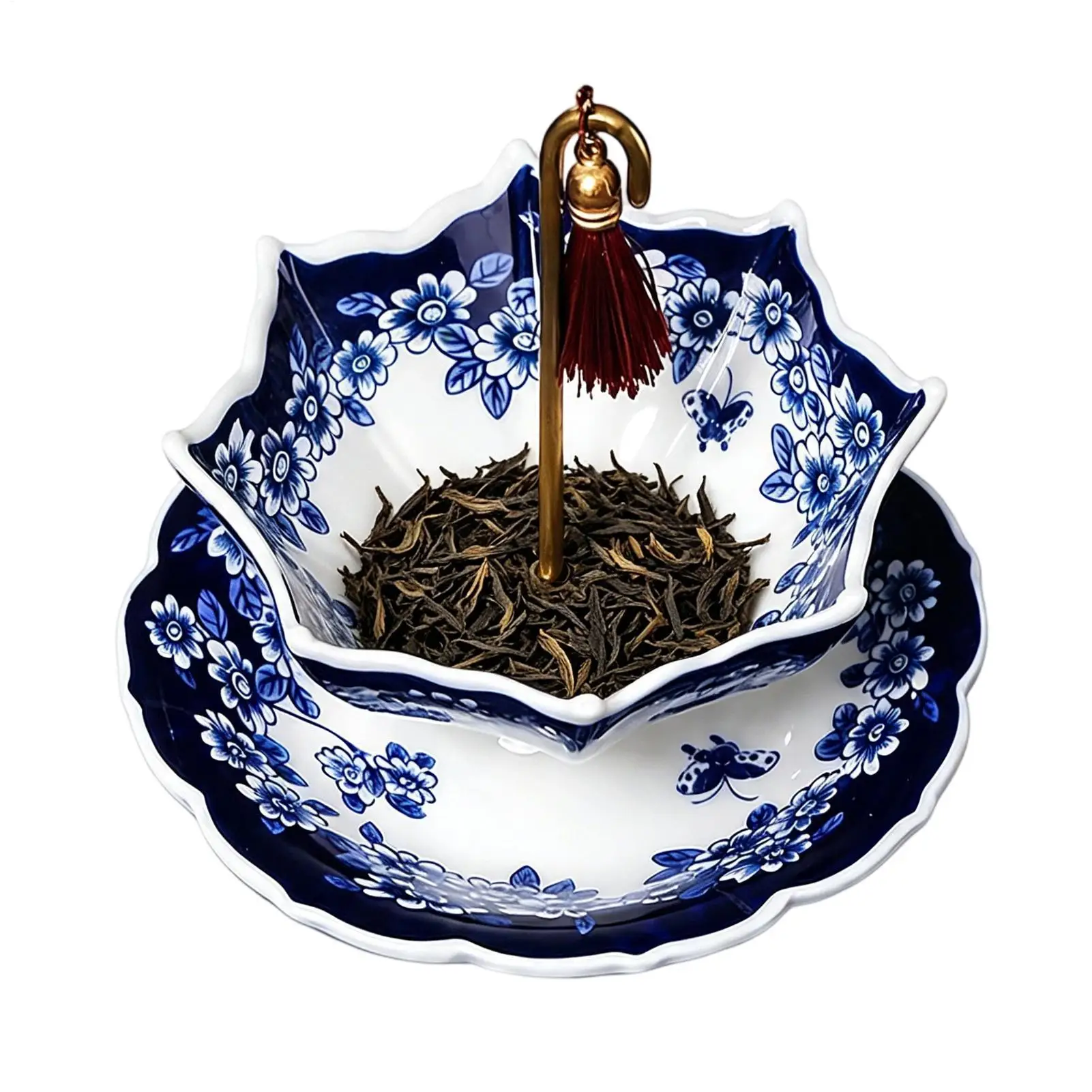 Umbrella Shape Ceramic Tea Strainer Chinese Blue & White Porcelain LooseLeaf Filter Rotating Design Multi-Purpose Tea Infuser