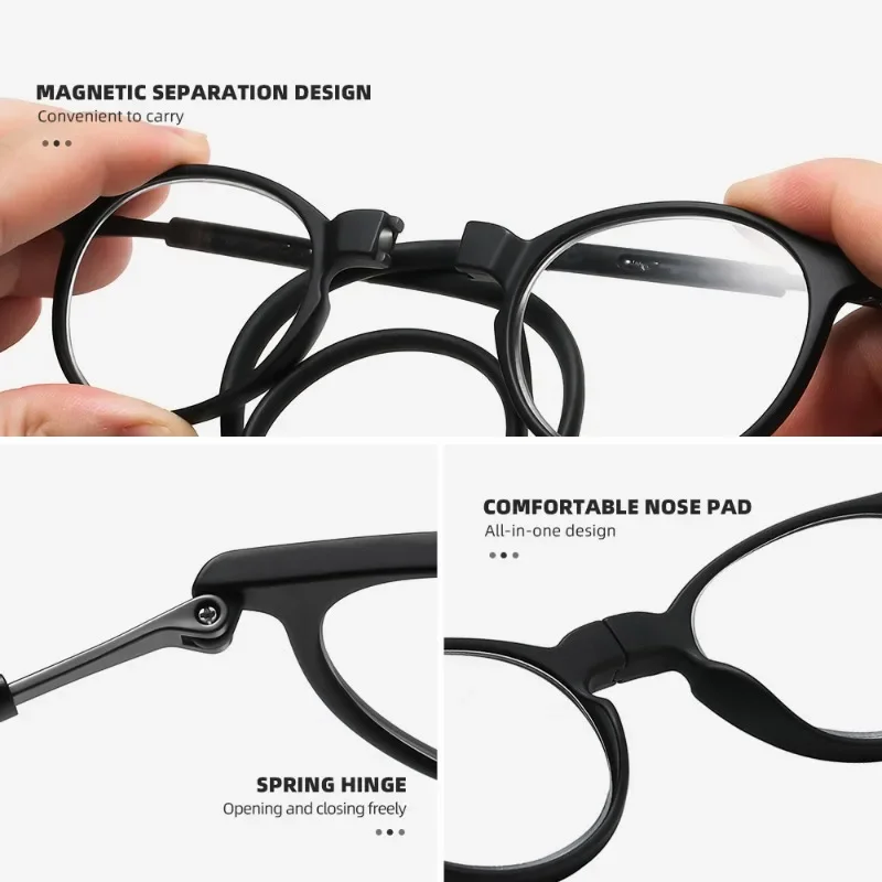 Hanging Neck TR90 Reading Glasses Men's Women Anti-Blue Light Portable Ultra-light Computer Spectacles Round-Frame Mens Glasses