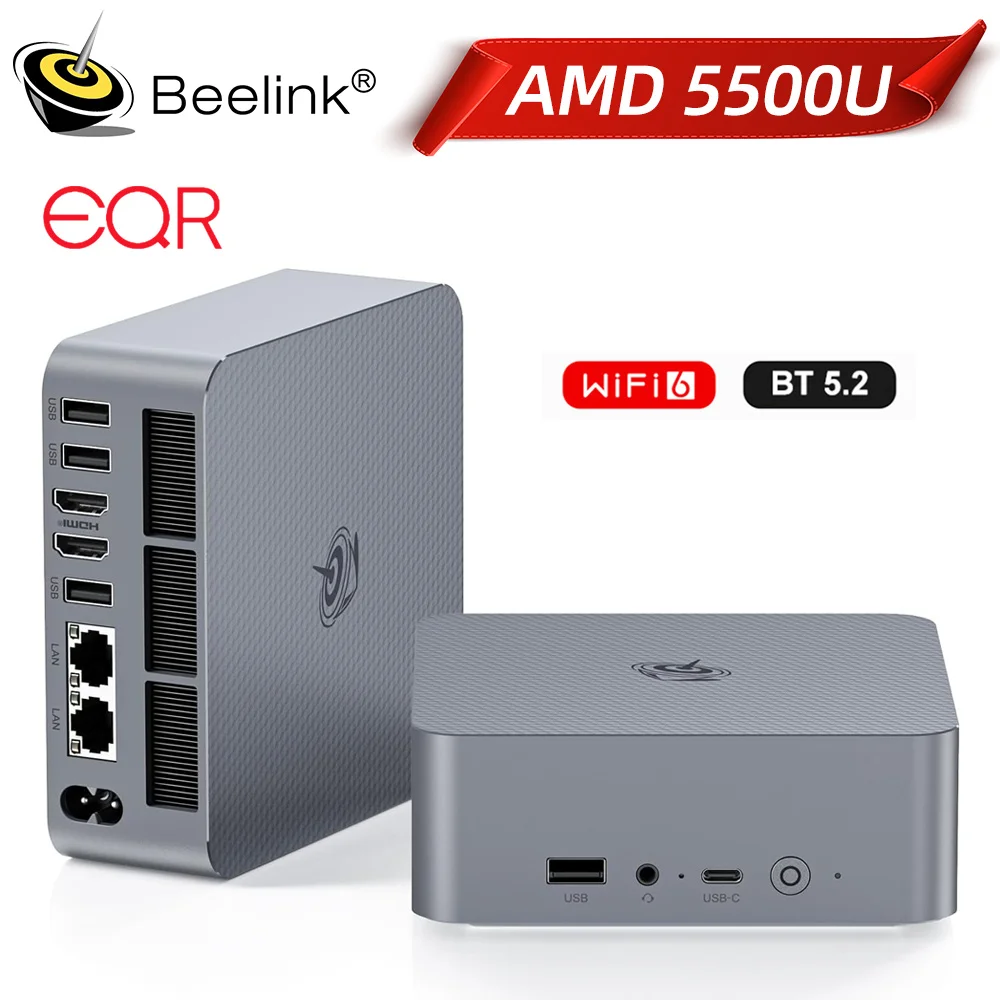 Beelink EQR5 AMD Ryzen 5 5500U Mini PC DDR4 16GB 32GB 500GB SSD WIFI6 1000M BT5.2 Computer da gioco desktop