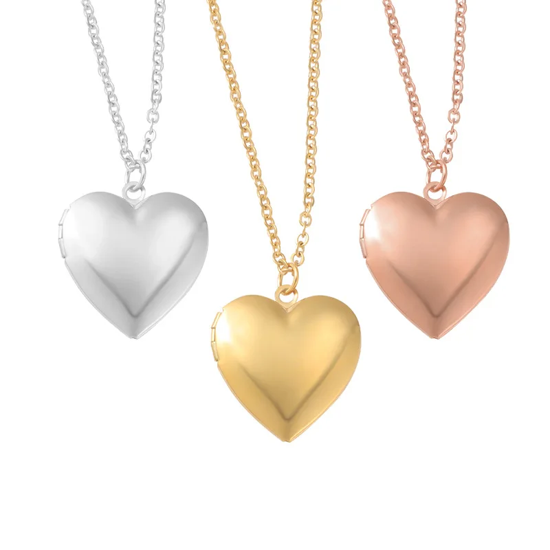 Heart Locket Necklace Stainless Steel Blank Photo Frame Pendant Openable Couple Memorial Gift DIY Jewelry Making Accessories