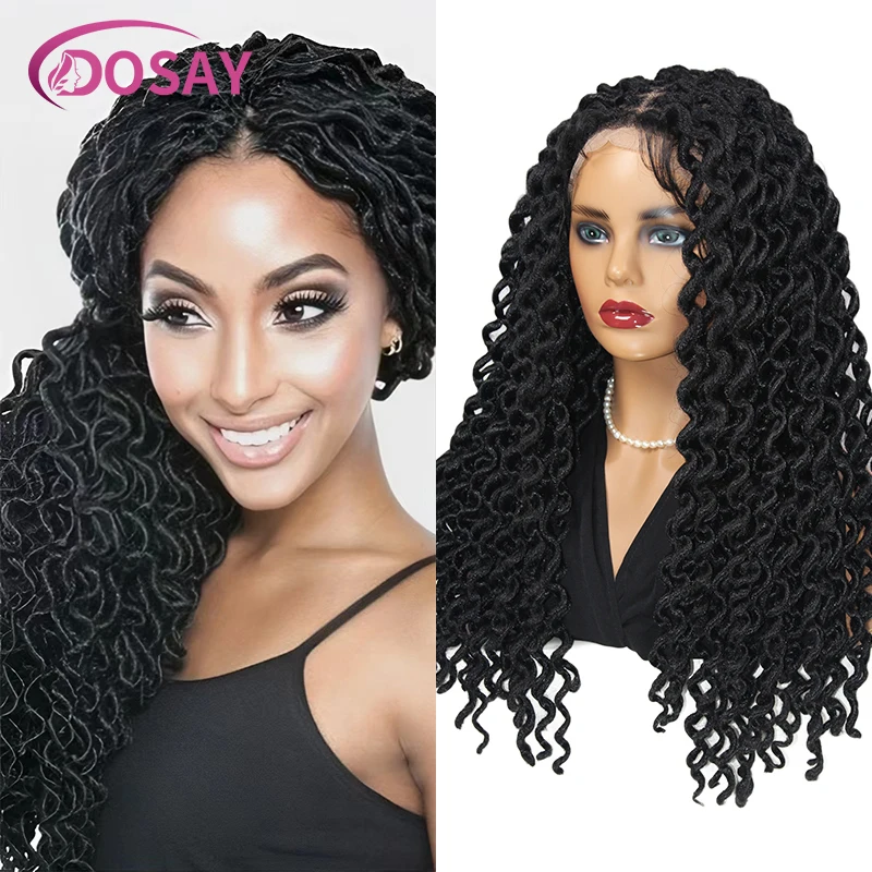 Pelucas sintéticas onduladas Locs para mujeres negras, trenza de ganchillo, trenza de Rastas, caja de peluca trenzada, peluca de encaje completo, respetuoso con el presupuesto, 22"