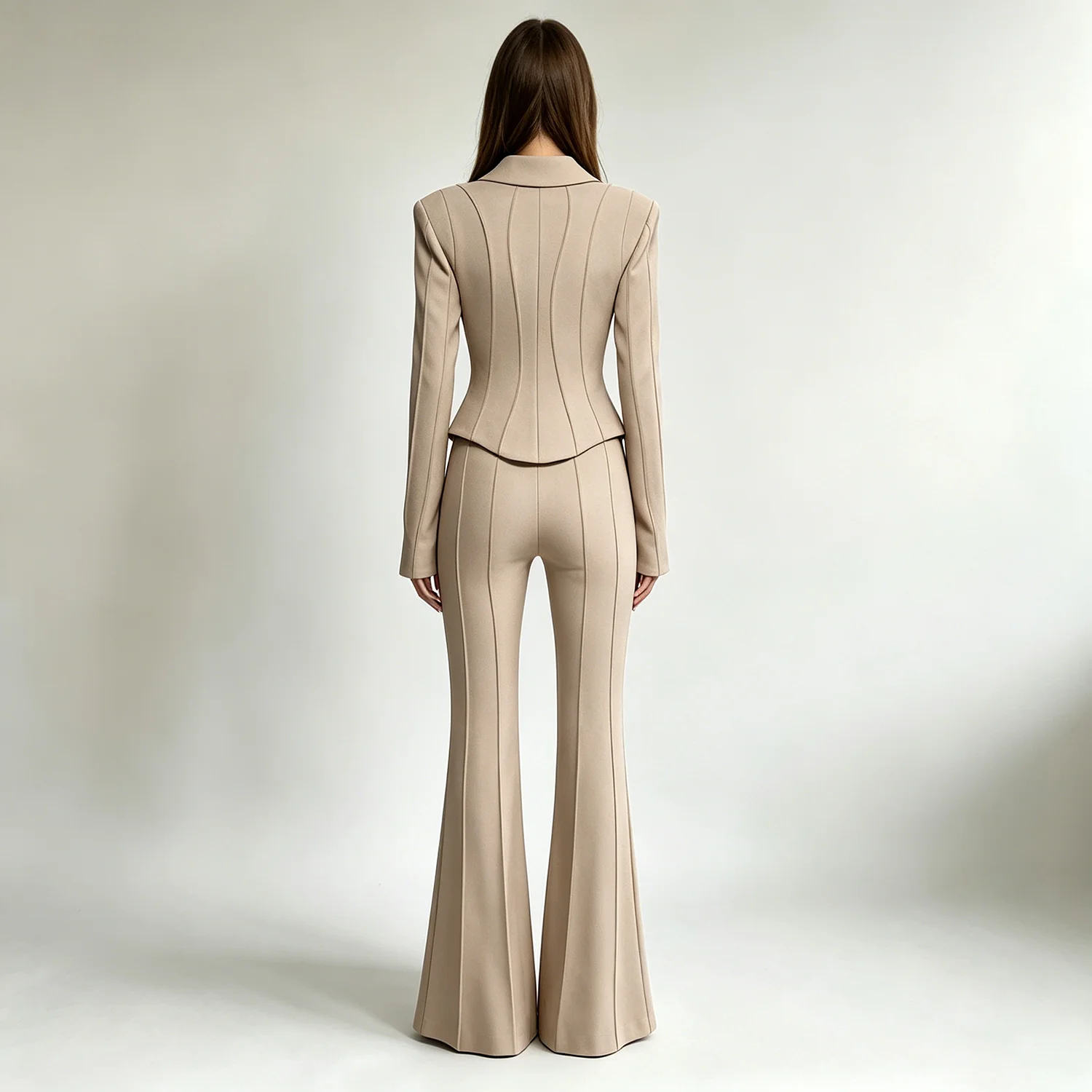 LIMO 2026 Spring/Summer New Lapel Single-breasted Waist-cinched Blazer & Solid Color Flared Pants Two-piece Set view 2