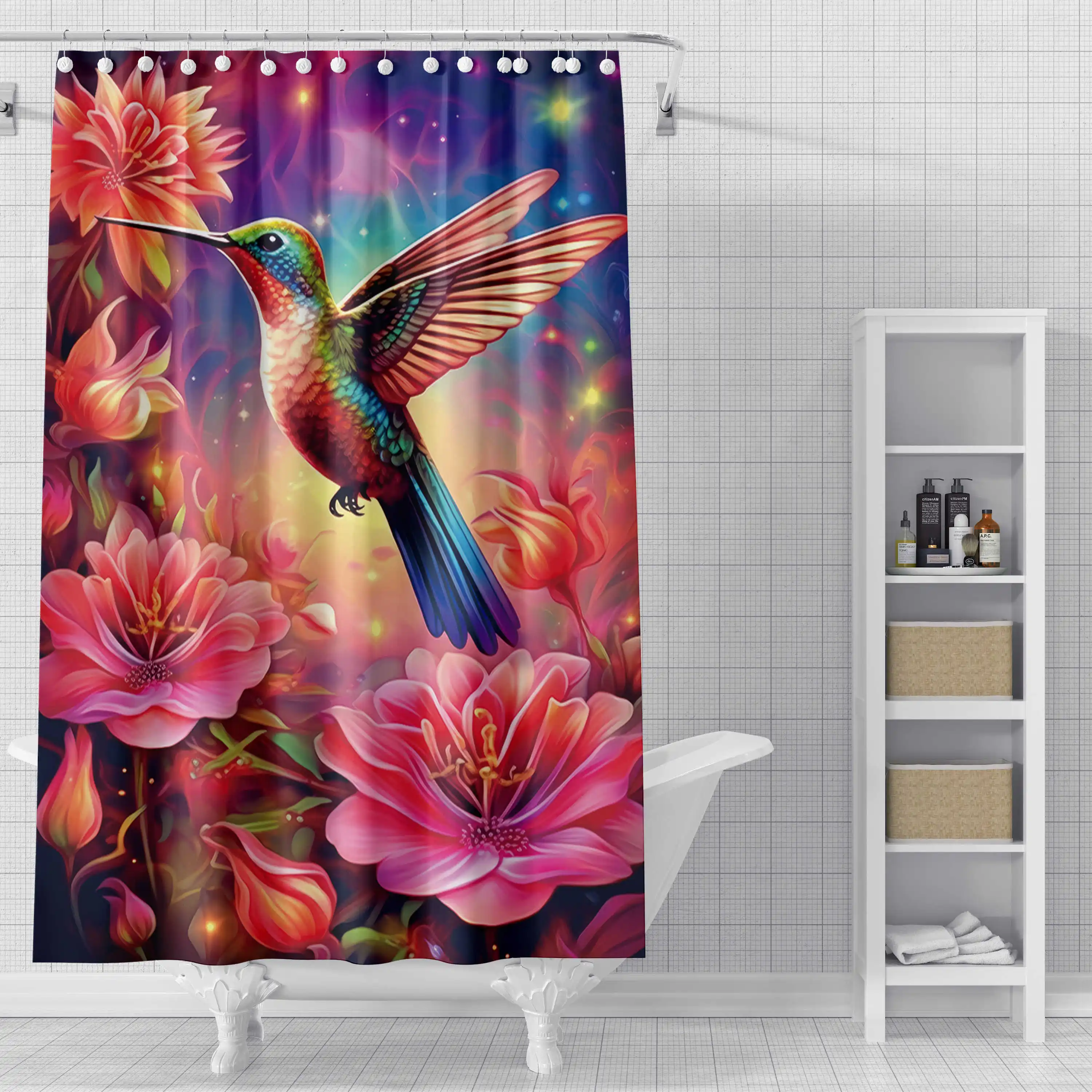 Parrot Animal Shower Curtain Bathroom Wet Dry Separation Waterproof Partition Curtain