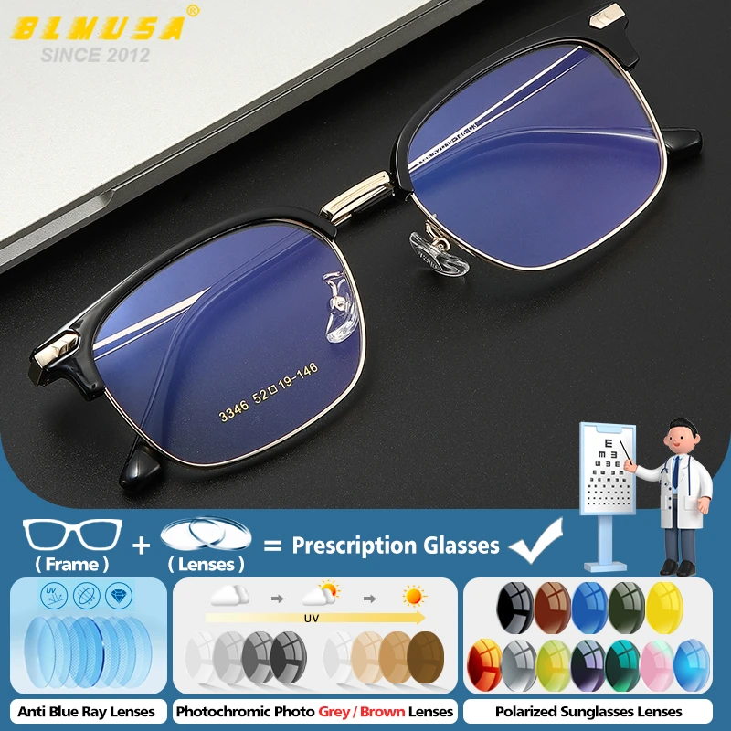 

BLMUSA New Business Myopia Glasses Men Anti Blue Light Progressive Reading Eyeware Prescription Customized Optical Eyeglasses