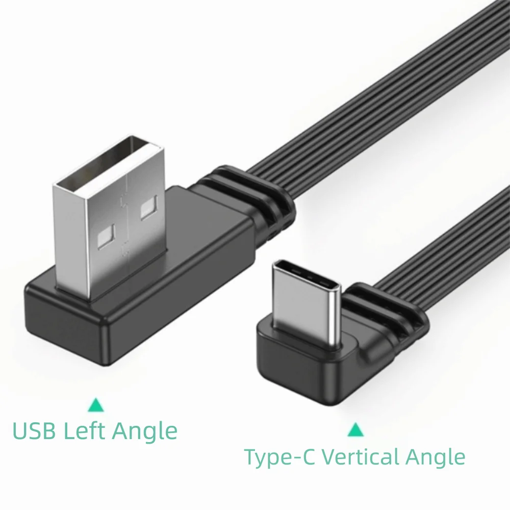 Double Elbow Type C Data Cable 90 Degree Flat Flexible USB C Charging Cable Super Soft Double-Sided Short Charging Line
