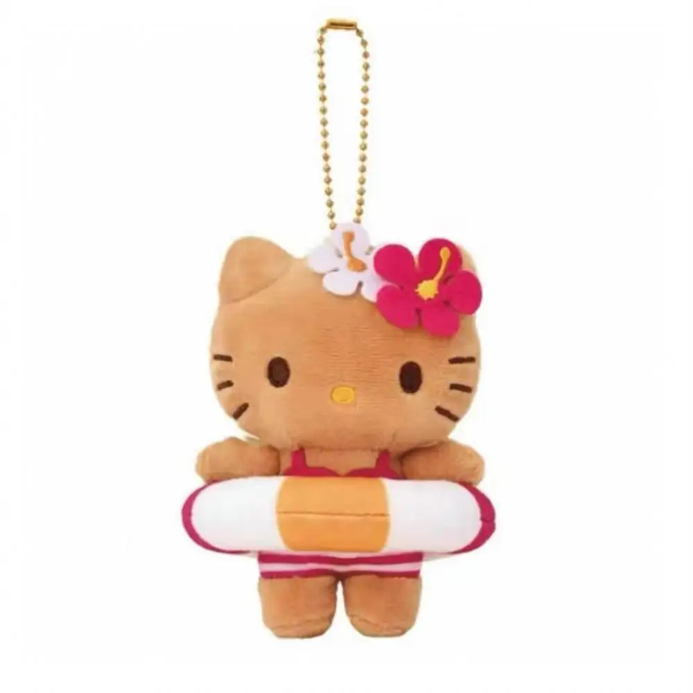 Sanrio Bikini Black Skin Hello Kitty pluche pop sleutelhanger zomer zwemmen cirkel speelgoed hanger rugzak decoratie verjaardagscadeau