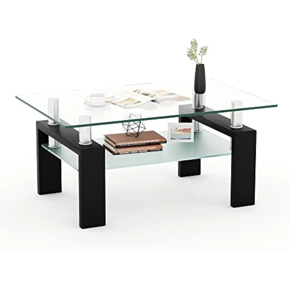 

Rectangle tempered glass coffee table, metal leg glass tables for living room, suitable for home office or leisure occasions.