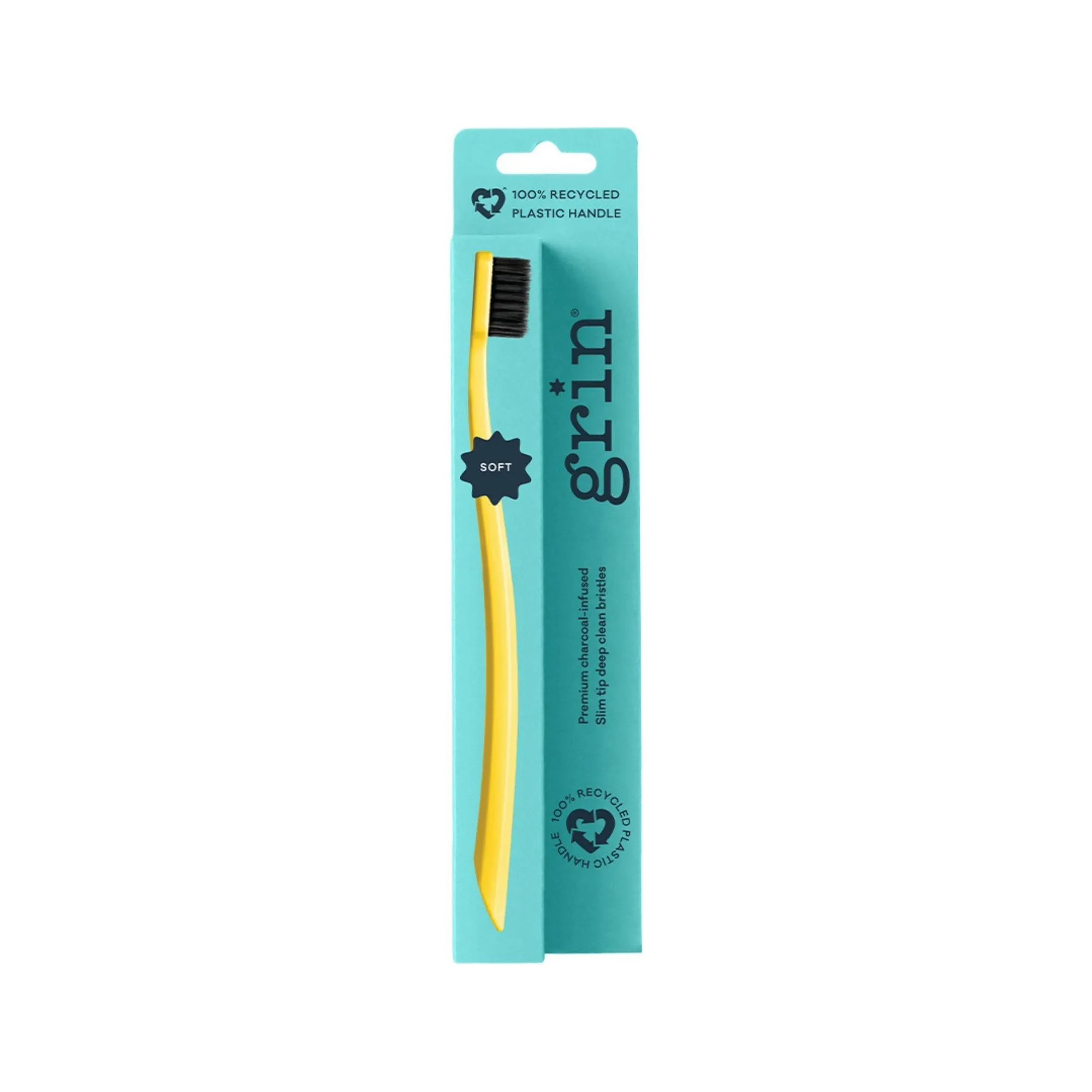 Charcoal Infused Recycled Soft Toothbrush For Sensitive Teeth And Gums, Lemon Handle, Gentle Oral Care