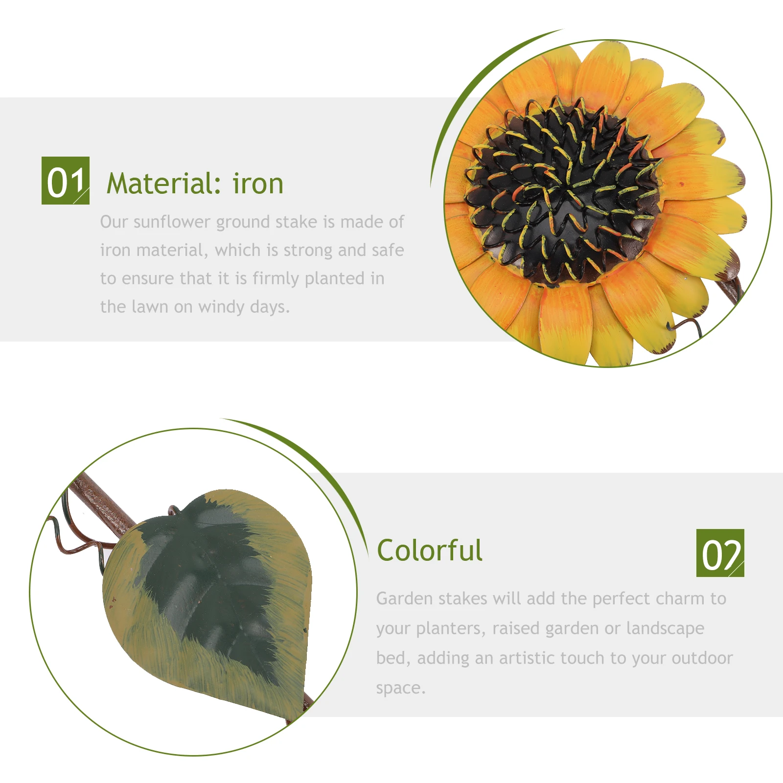 

2 pcs Sunflower Garden Stakes Iron Flower Stakes For Outdoor Decor Metal Sunflower Ornaments Yard Landscape Bed Fence Patio