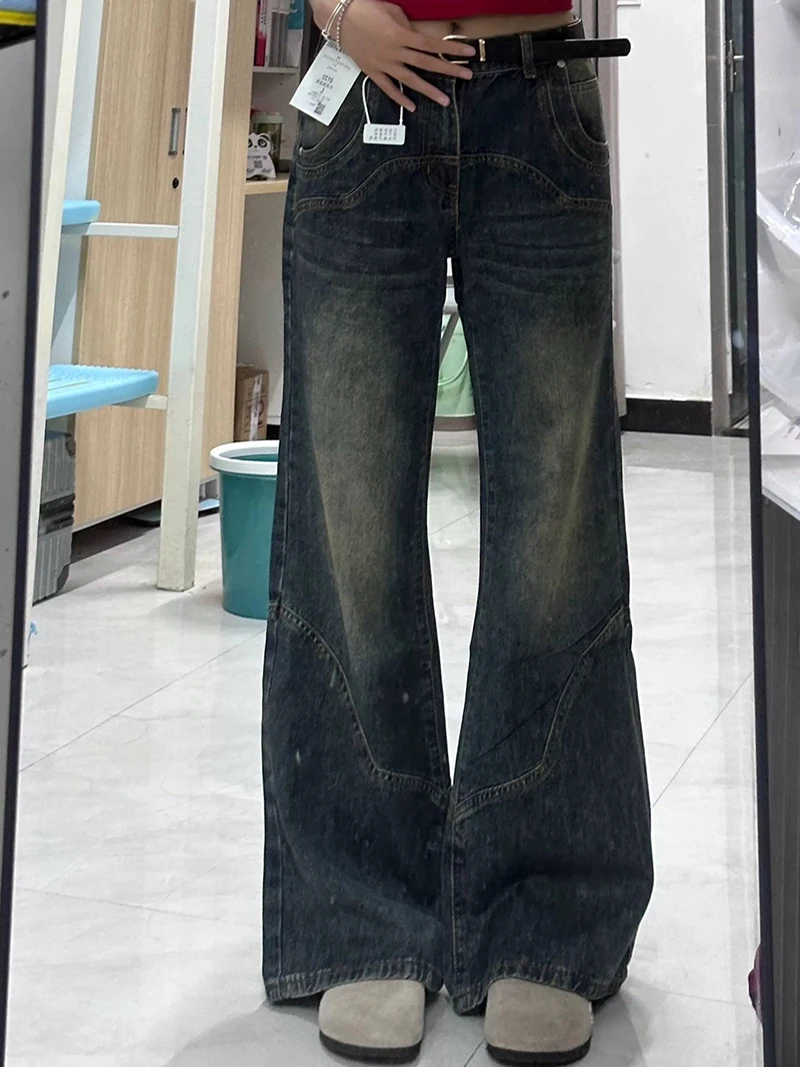 

American Retro Jeans Women's High Street Casual Micro Flared Denim Pants 2026 Spring New High Waisted Straight Leg Trousers
