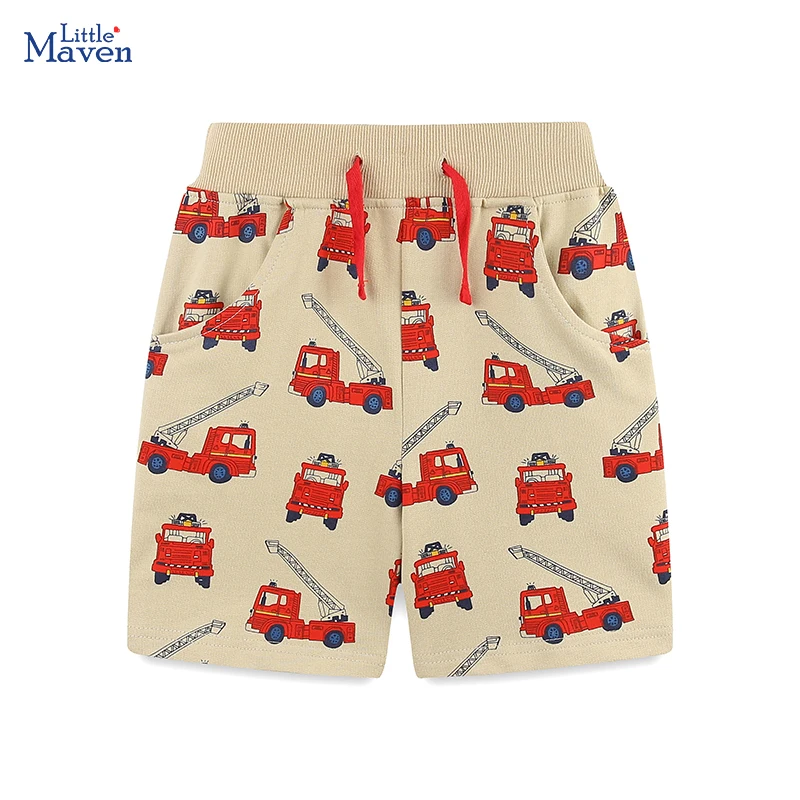 Little maven Baby Boys Children's Clothing 2025 Summer Short Cartoon Fire Truck Pants Cotton Soft Comfort Kids Clothes 2-7 Years