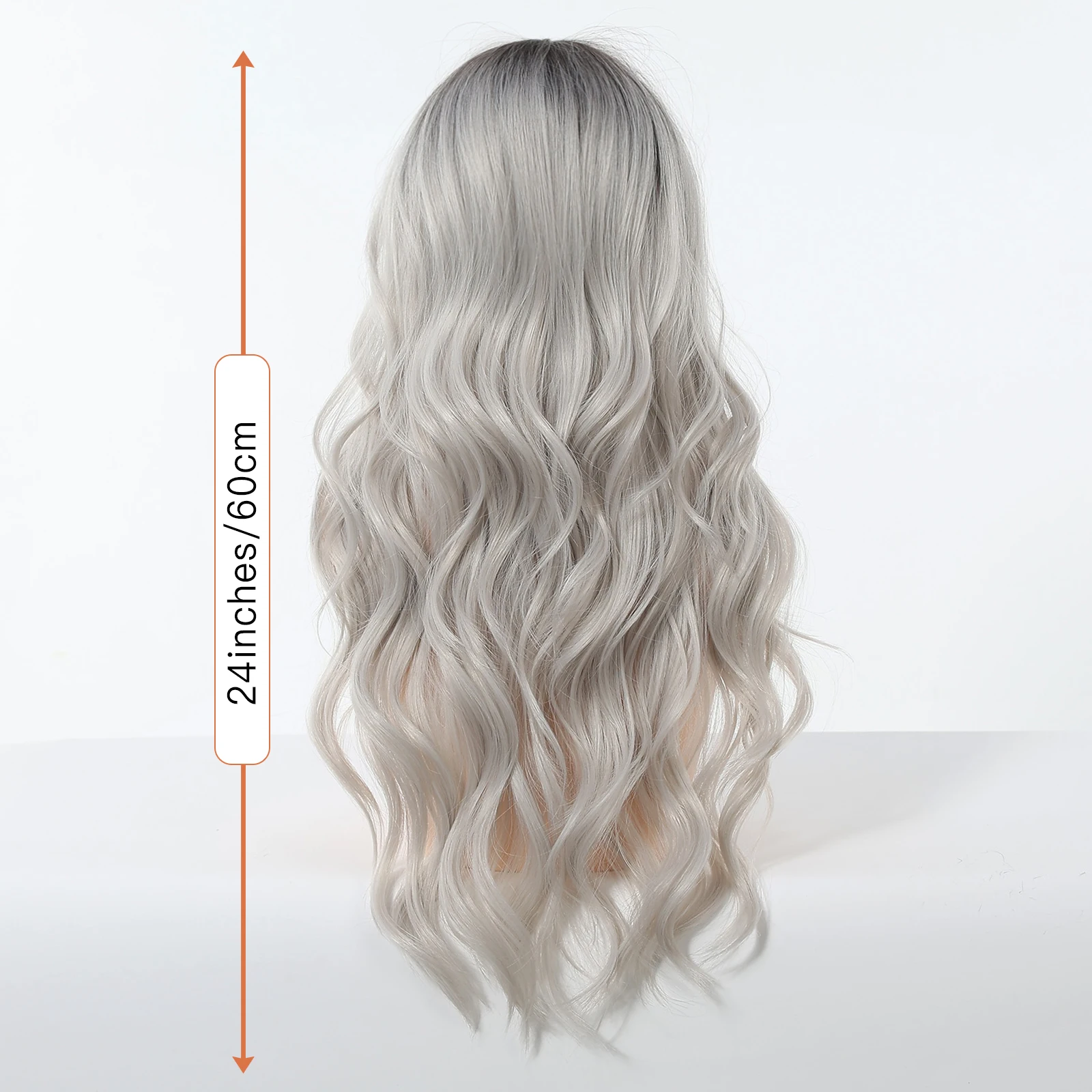 Allbell Magique – perruques synthétiques grises ombrées avec frange latérale pour femmes, faux cheveux naturels ondulés en Fiber résistante à la chaleur pour Cosplay de fête