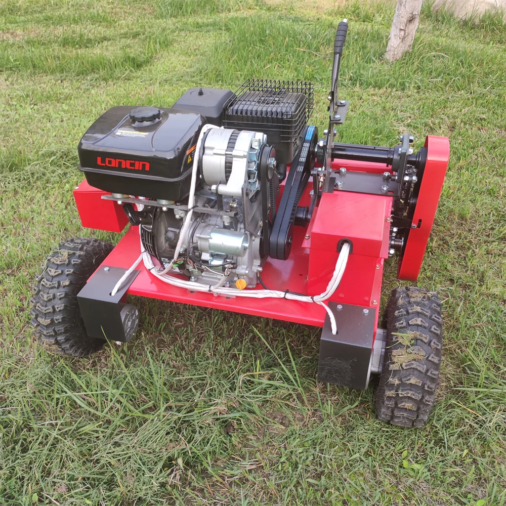 Hybrid Gasoline 200 Meters Long Distance Control Sharp Mowing Blades Remote Control Flail Robot Lawn Mower With 4 Wheels