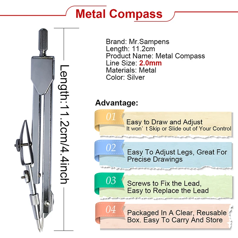 500Pcs/Box COMPASS LEAD REFILLS 2mm 2B HB Black 2.0mm Drawing Draft Pencil Sharpener