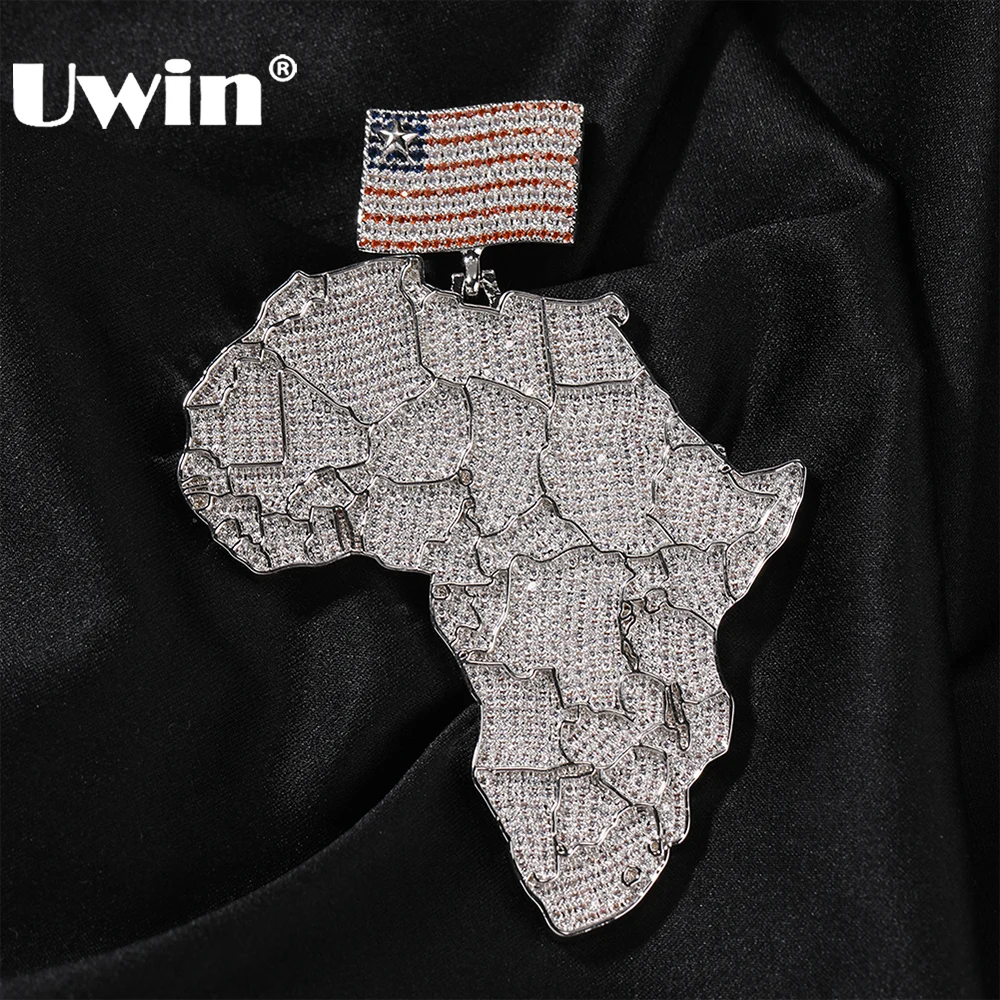 

UWIN African Map with USA Map Bail Pendant Necklace Iced Out Cubic Zirconia Charms Fashion Jewelry for Men