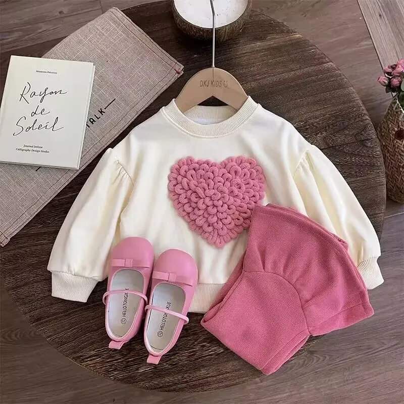 Conjunto de 2 peças de camisola para meninas, blusa e calça infantil, primavera e outono, 2023, novo