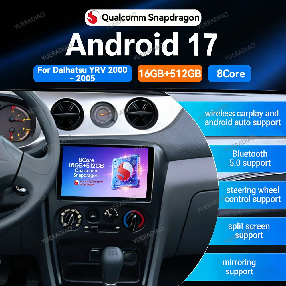 Android 17 Car Radio For Daihatsu YRV 2000 - 2005 Qualcomm Multimedia Video Player 2DIN 4G LTE 5G WIFI Head Unit GPS NAVI BT