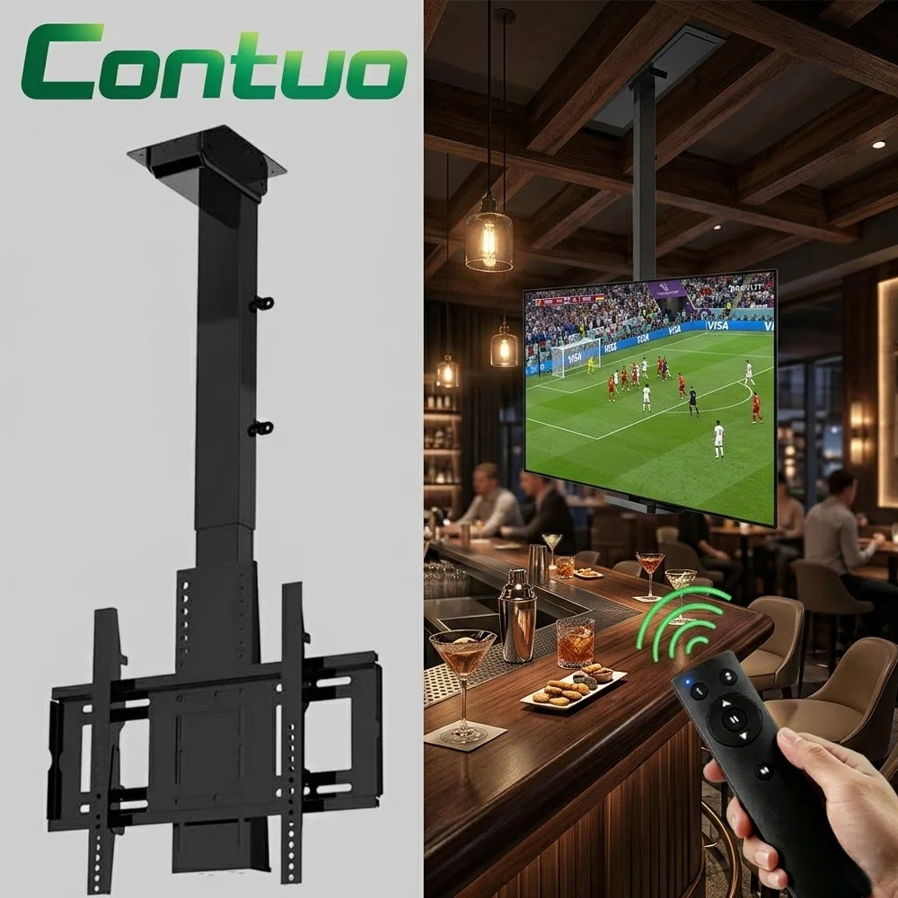 Ceiling Flip Down Motorized TV Lift System Heavy Du ty Remote Control Electric TV Bracket for Luxury Bedroom Smart Home
