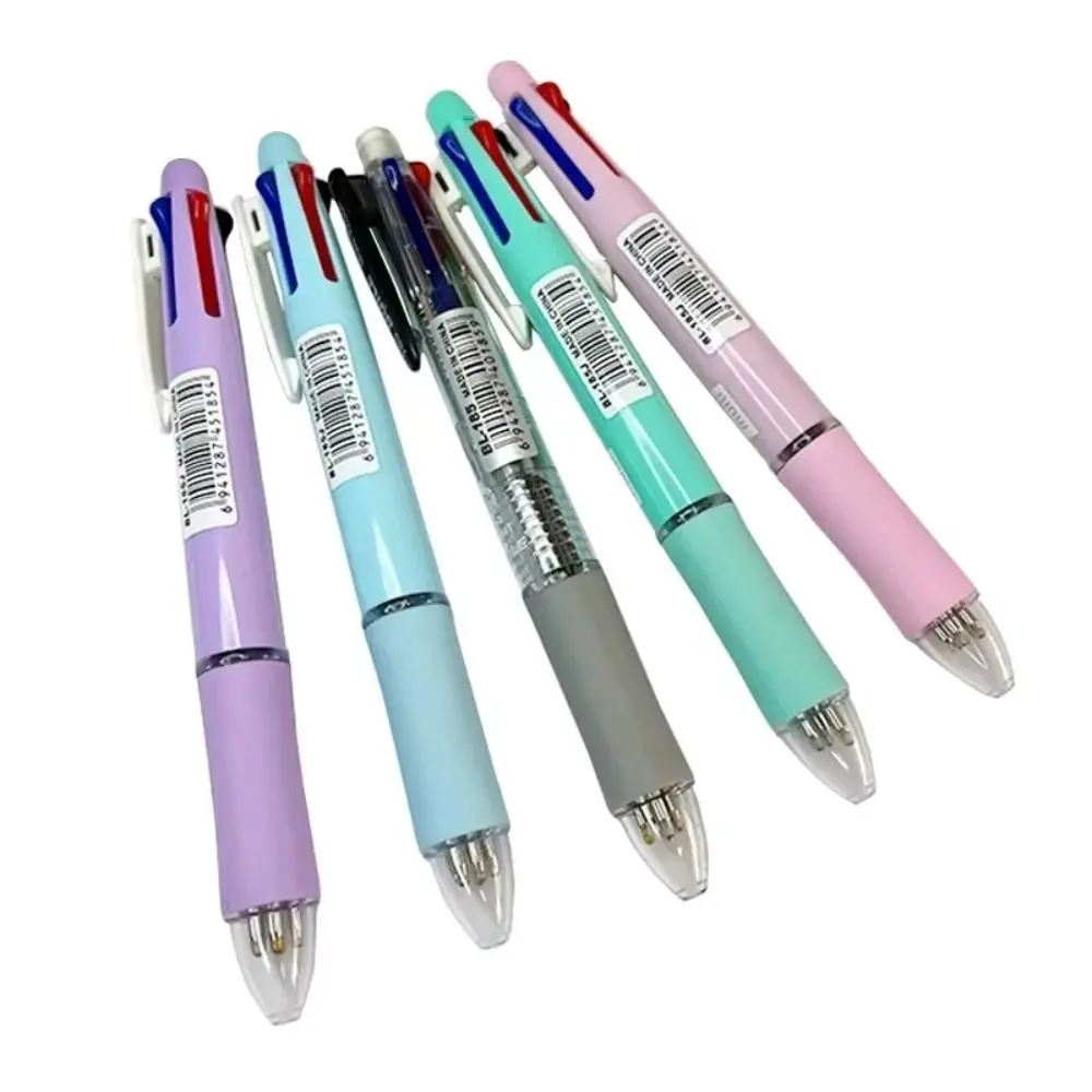 4pcs 4 Colors Ball Pen Multicolor Ballpoint Pens 5 in 1 Clip-on Multicolor Retractable Pen Creative Rubber Grip