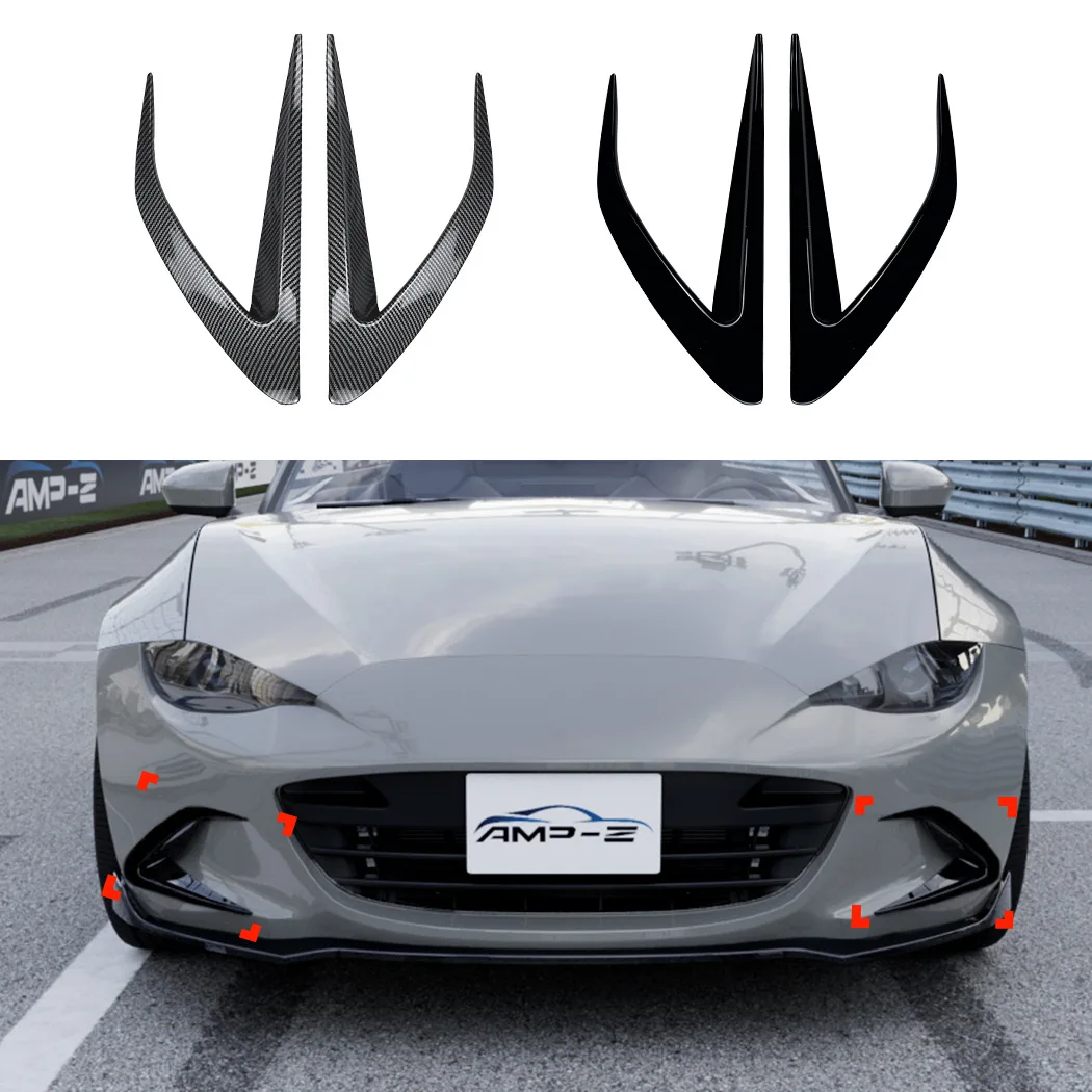 

Race Double Blade Front Wind Knife Trim For Mazda MX-5 Miata ND 2016+ Carbon Print Gloss Black Front Grille Accessory