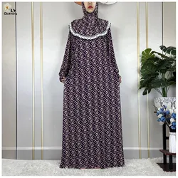 Muslim Ramadan Prayer For Women Long Sleeved Floral 2023Dubai Turkey Middle East Femme Loose Robe African Abayas Headscarf Dress