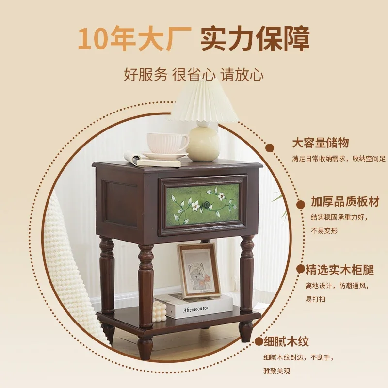Retro Solid Wood Side Table for Bedroom Reliable Performance Smooth Surface Reinforced Frame Easy Installation Easy to Clean