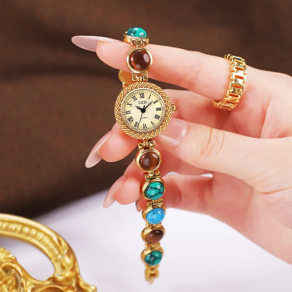 Women Bracelet Watch Ancient Luxury Premium Cat Eye Stone Colorful Chain Watches Waterproof Ladies Fashion Quartz Wristwatch
