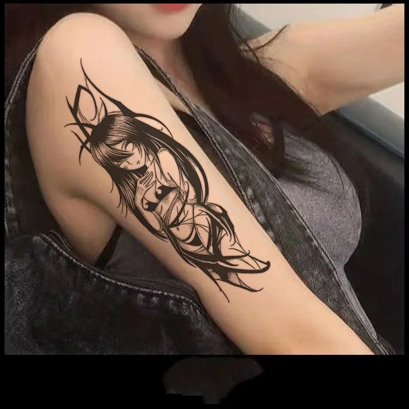 Sexy Devil Girl Heibal Juice Temporary Tattoos Body Art Waterproof Long-Lasting Fake Tattoo Sticker for Women Men