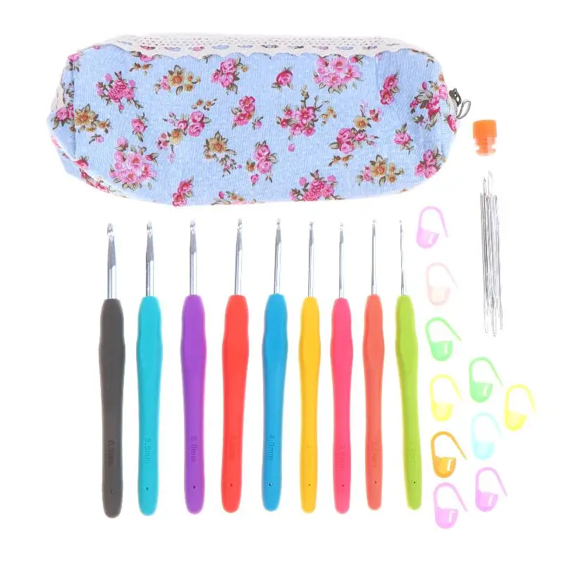 Tragbares Häkelnadel-Set, mehrfarbige Stricknadeln mit Aufbewahrungstasche, Werkzeugset zum Weben für DIY-Strick-, Näh- und Bastelprojekte. – Detail 12