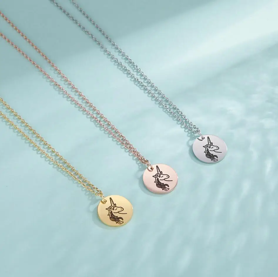 1PC Stainless Steel Necklaces  Unicorn Cartoon Pendant Charms Chain Choker Fashion Necklace For Women Jewelry F1528