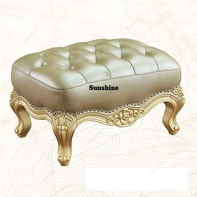 For Classic European Design French Style Sofa Solid Wood Frame Leather Living Room Sofa Carving
