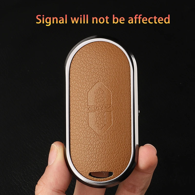 Alloy+Leather Key fob cover For Aito M5 M7 Car Smart Key Fob Case Cover Keyless Protective Shell Ring Keychain Auto Accessories