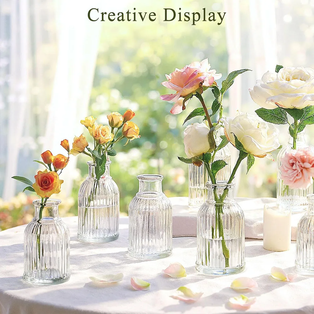 2/4/6 PCS Clear Glass Mini Bottles – Reed Diffuser & Bud Vase Set for Wedding Centerpieces, DIY Fragrance & Florist Decor