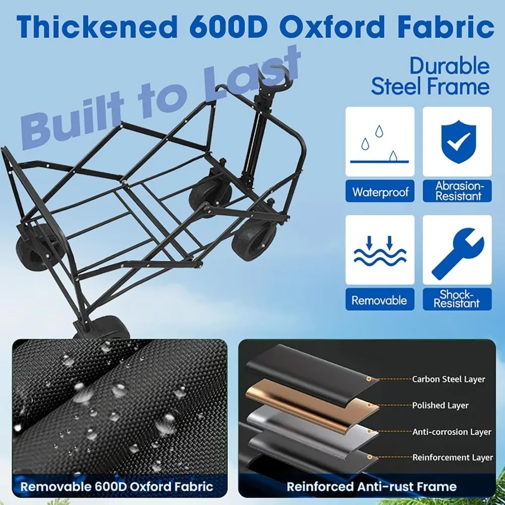 عربة شاطئ قابلة للطي عربة شاطئ قابلة للطي مع عجلات لجميع التضاريس عربة بقالة شديدة التحمل للتسوق والشاطئ والتخييم والرياضة