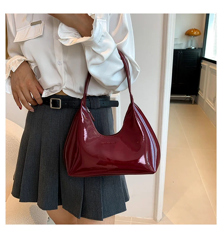 Fashion Luxury Brand Women\'s Shoulder Bag High Quality Patent Leather Tote Bag Waterproof Armpit Bag Solid Color Women\'s Handbag