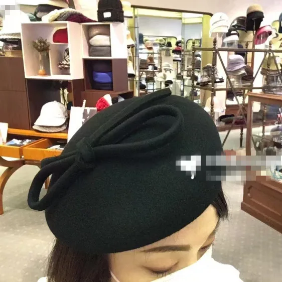 2025 Classic Plain Wool Felt Berets Vintage Bow Party Fedora Cap Autumn Keep Warm Painter Cap Blue Ivory Wool Sombreros De Mujer