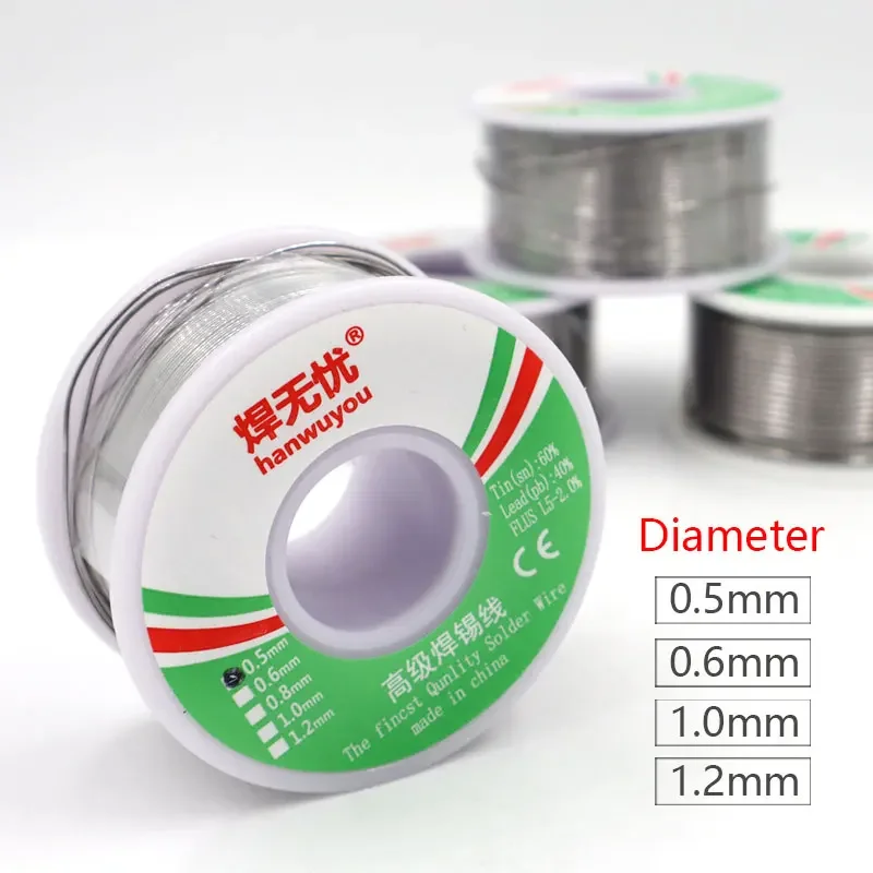 100g 60/40 Solder Wire Rosin Core Tin Solder Wire Soldering Welding Flux 1.5-2.0% Iron Wire Reel Diamater 0.5 0.6 0.8 1 1.2mm