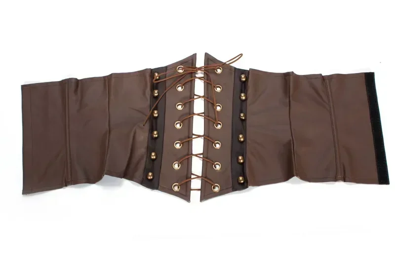 Steampunk Corset Top Women Gothic Vintage Brown Faux Leather Underbust Bustier Sliming Waist Cincher Body Shaper Belt