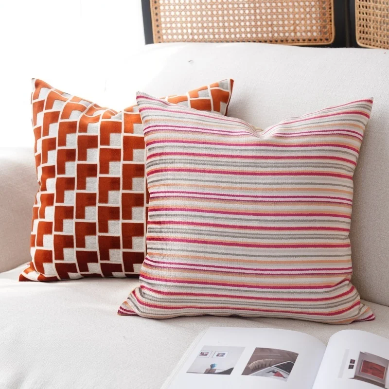 Orange Geometric Pillows Pink Stripe Cushion Case Modern Luxury Romantic Decorative Pillow Cover For Sofa Chair Home Decorations